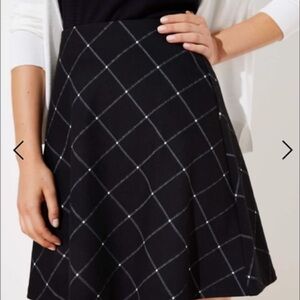 LOFT Black and White Plaid A-Line Skirt